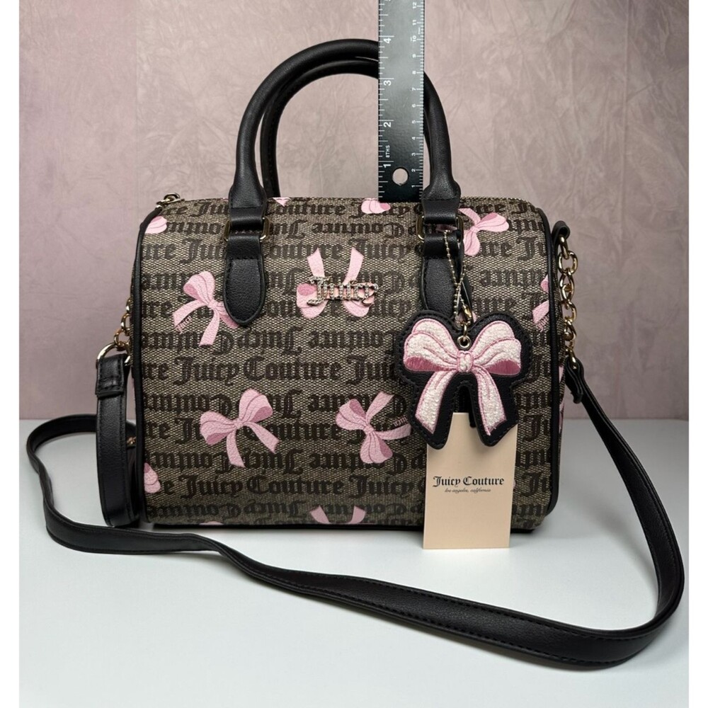 Juicy Couture Simply Sweet Bow Satchel Crossbody Brown Pink Logo Bag w/ Charm - Picture 11 of 13